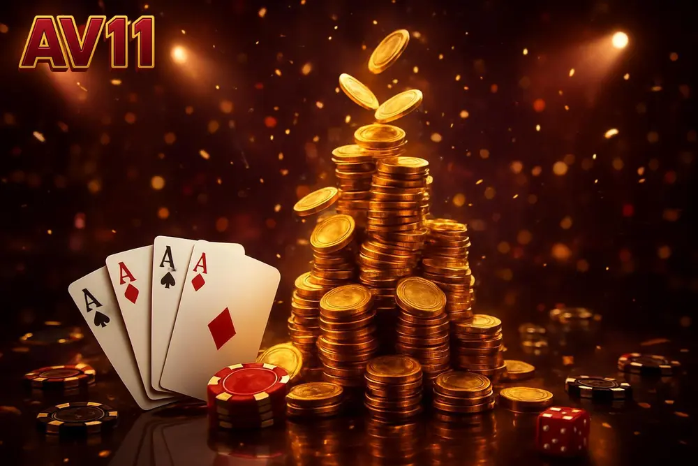 AV11 bKash deposit — A fountain of gold coins rising over a glass table with coins, cards and chips AV11 bKash deposit — A fountain of gold coins rising over a glass table with coins, cards and chips